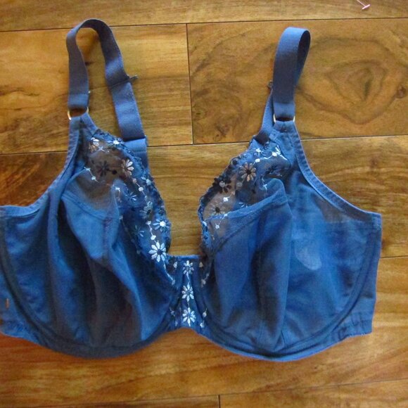 Elomi Matilda Blue Unlined Sheer Lace Underwired Plunge Bra size 36I - Picture 1 of 6